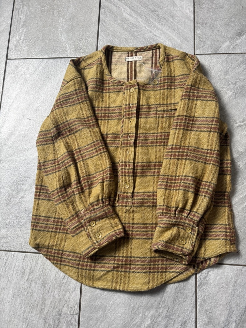 Free People - yellow and brown plaid flannel top